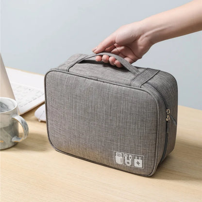 Travel Cable Organizer Bag with waterproof compartments for USBs and chargers

