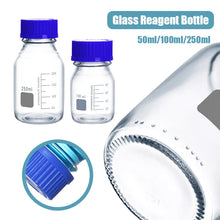 50ml/100ml/250ml graduated glass reagent bottle with blue screw cap for lab use