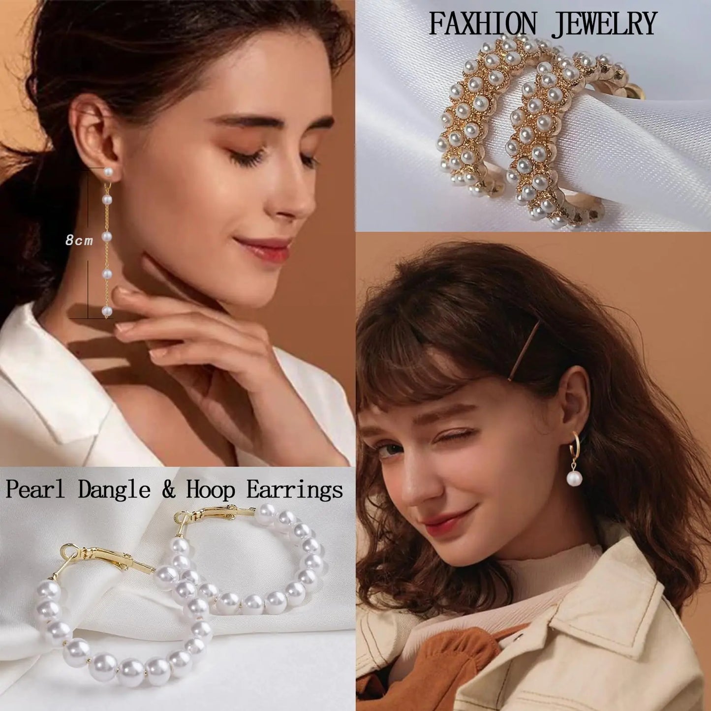 42 pairs gold hoop earrings set with pearl and twisted designs