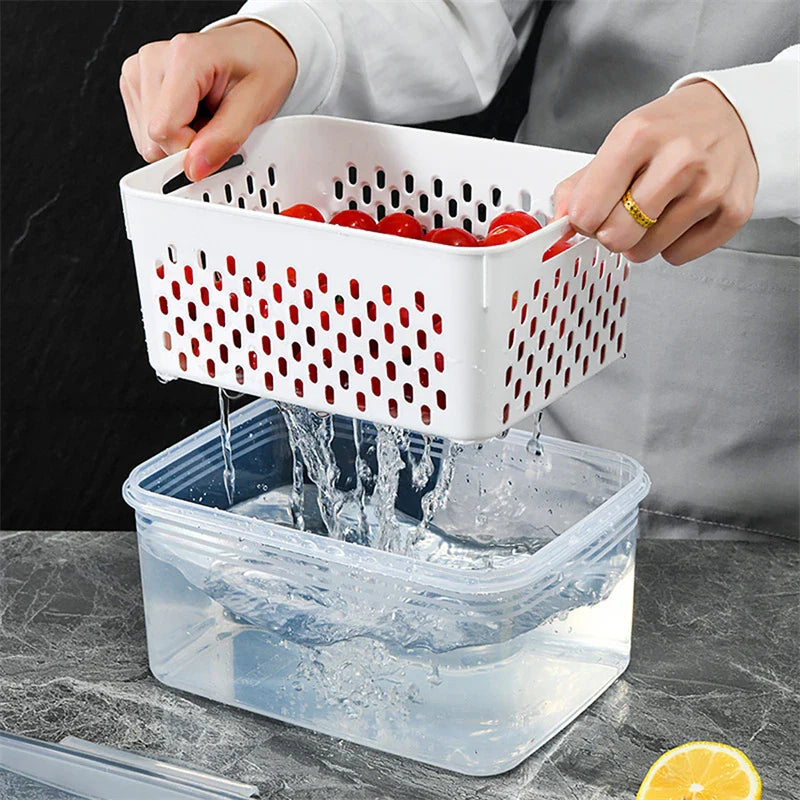 Stackable fridge organizer bins with clear design for kitchen and refrigerator storage

