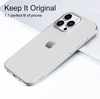 Ultra thin clear silicone case for iPhone, showing the back cover with the Apple logo visible through the transparent material.