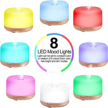Mini Size Wood Grain Aroma Diffuser USB Essential Oil Humidifier with 500ml Capacity and Colorful Night Lights