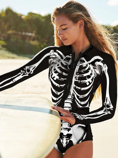Surfing Long Sleeve Swimwear Print Bathing Suit Women