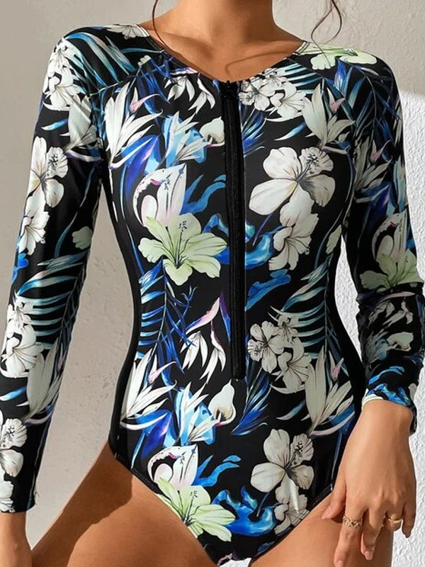 Surfing Long Sleeve Swimwear Print Bathing Suit Women
