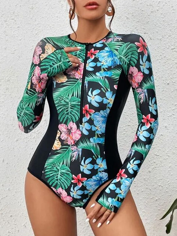 Surfing Long Sleeve Swimwear Print Bathing Suit Women