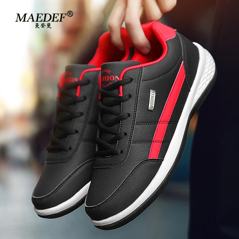 Maedef Shoes for Men Leather Sneaker in waterproof black design