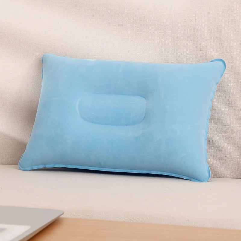 Inflatable travel pillow for neck and lumbar support during car rides, naps, and camping

