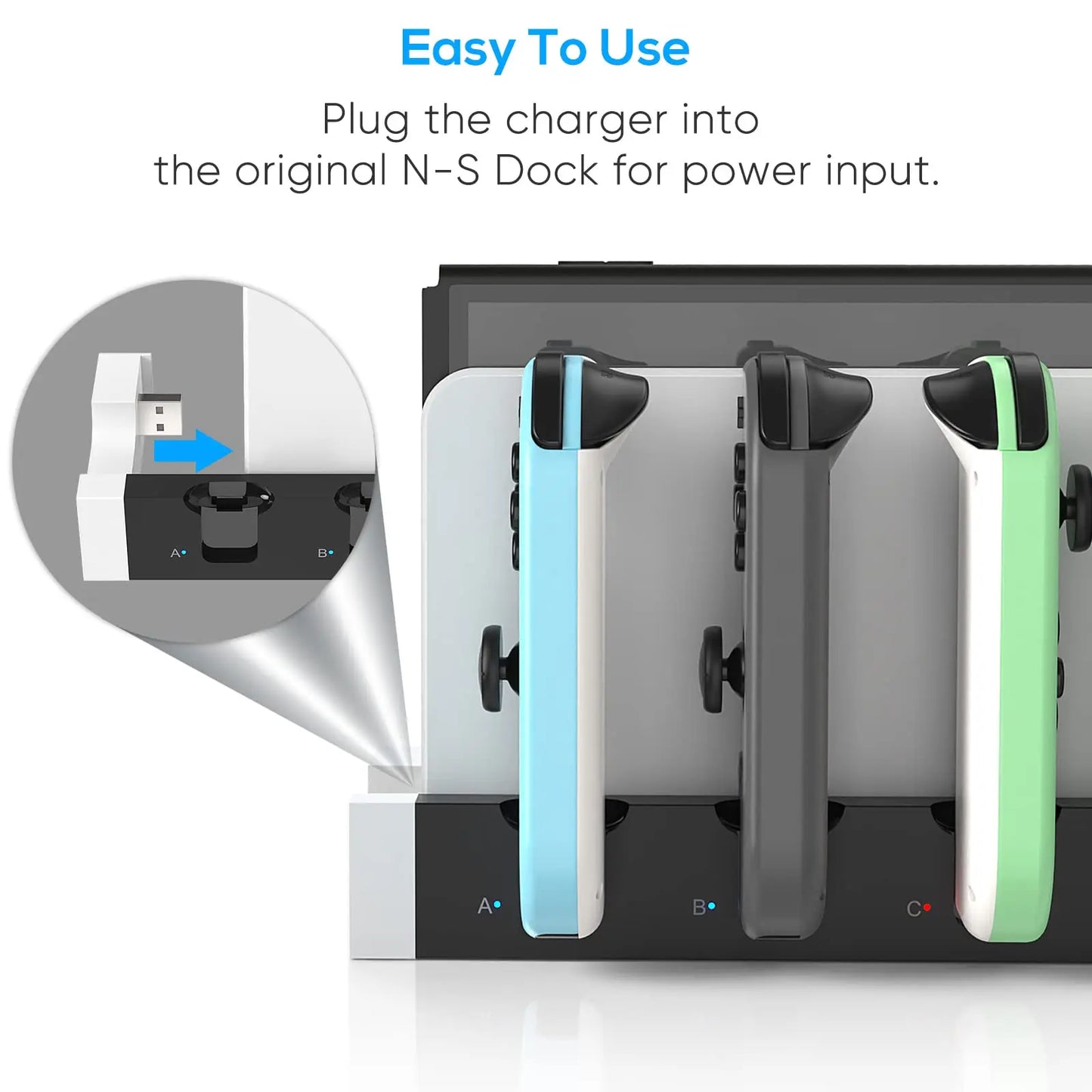 Nintendo Switch OLED Charger Dock for Charging Joycon Controllers with LED Indicators

