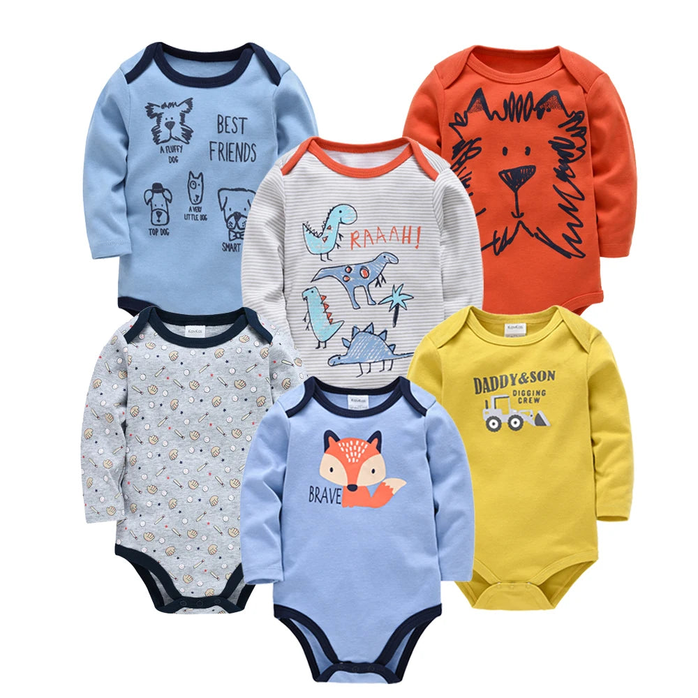 100% cotton baby bodysuit set with long sleeves for newborn boys and girls

