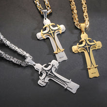 Men’s titanium steel trinity cross necklace with polished pendant