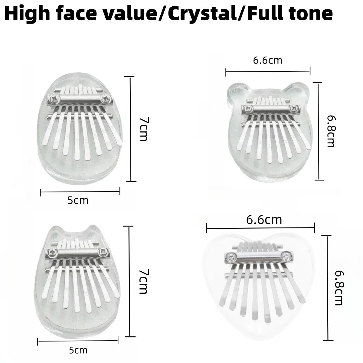 Mini Kalimba with 8 keys in transparent rainbow acrylic heart-shaped body

