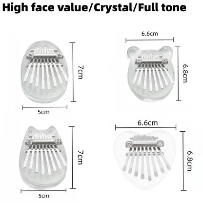 Mini Kalimba with 8 keys in transparent rainbow acrylic heart-shaped body

