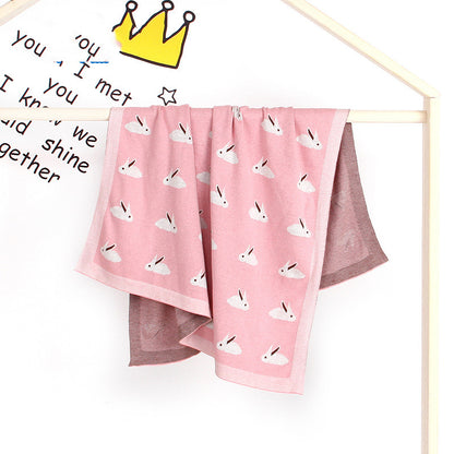 Cozy baby knitted blanket with bunny ears for warmth and wind protection

