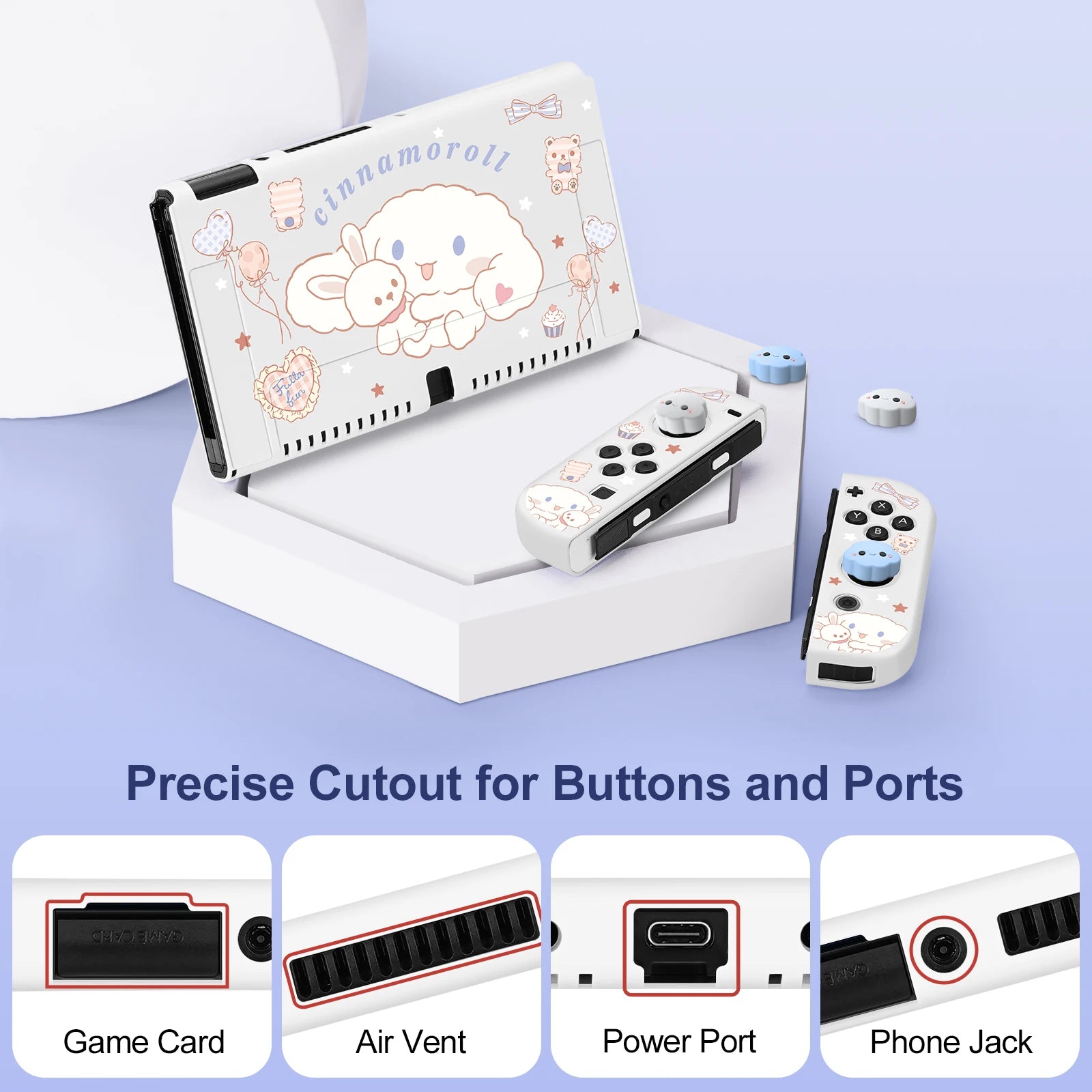 Cute big-eared dog Nintendo Switch case compatible with OLED model and cloud joystick caps

