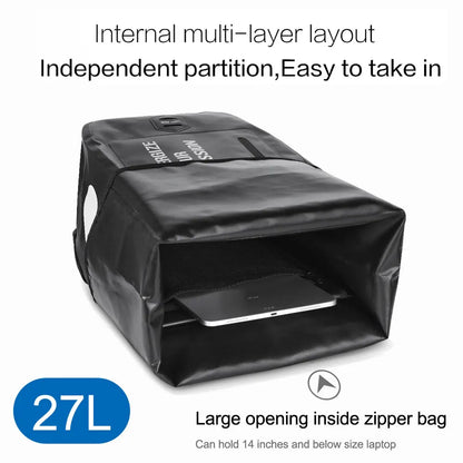 Waterproof bike bag 27L with rear rack mount for cycling and travel storage

