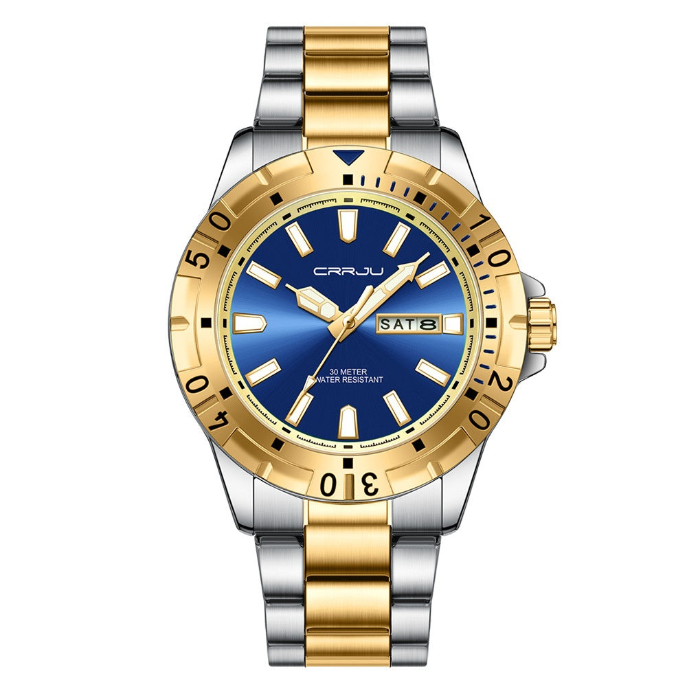 Mens Large-Dial Waterproof Dual-Date Business Watch
