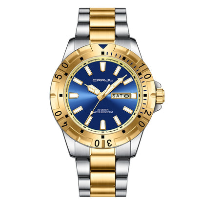 Mens Large-Dial Waterproof Dual-Date Business Watch