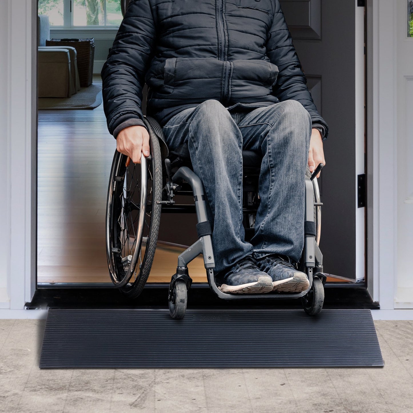 Cuttable Rubber Threshold Ramp 1.2 Rise Non Slip Wheelchair Ramp