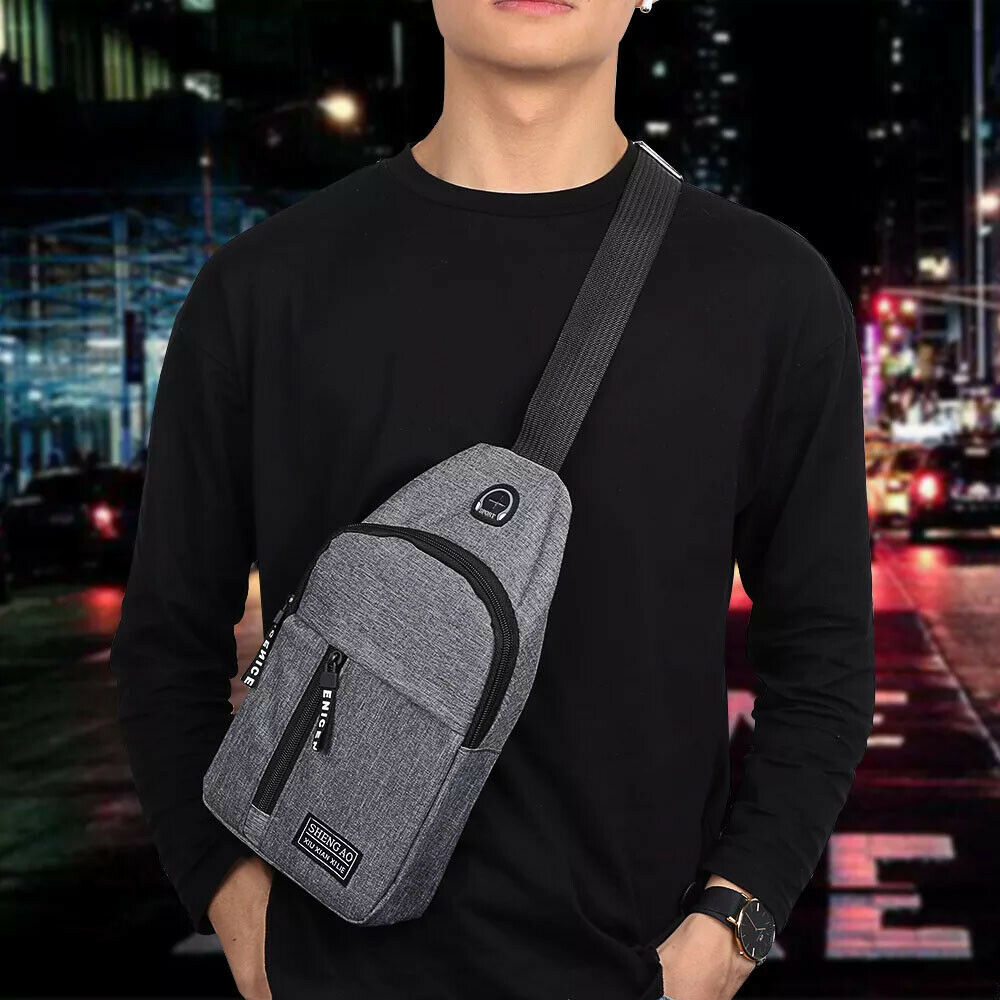 Men's Sling Bag Crossbody Chest Shoulder Pack Sports Travel Backpack Black