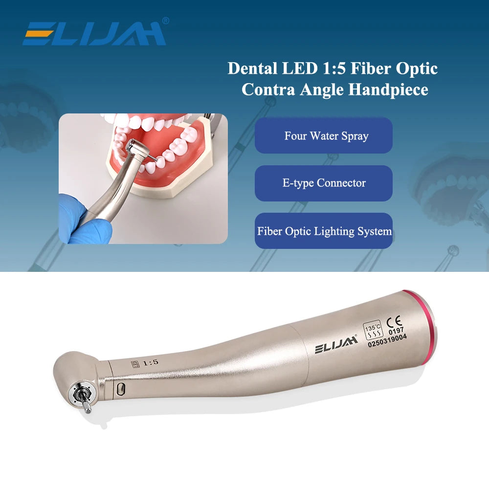 Elijah dental contra angle handpiece with fiber optic for precise dental procedures