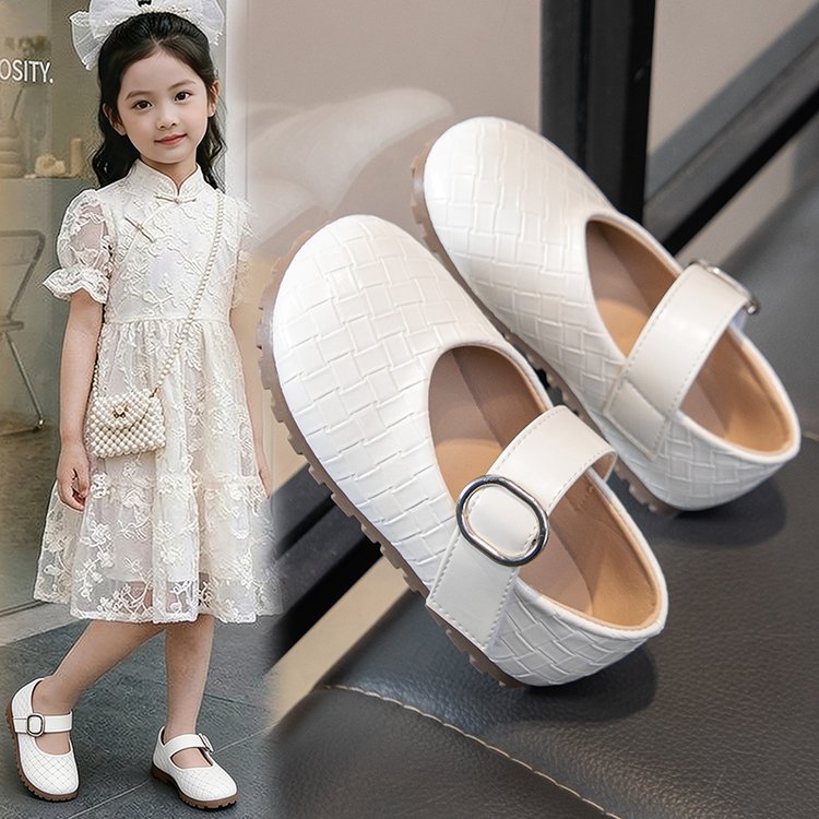 Korean Version Girls' Leather Shoes, Baby Woven Soft Sole Single Shoes, Little Girls' Princess Shoes, Mary Jane Shoes