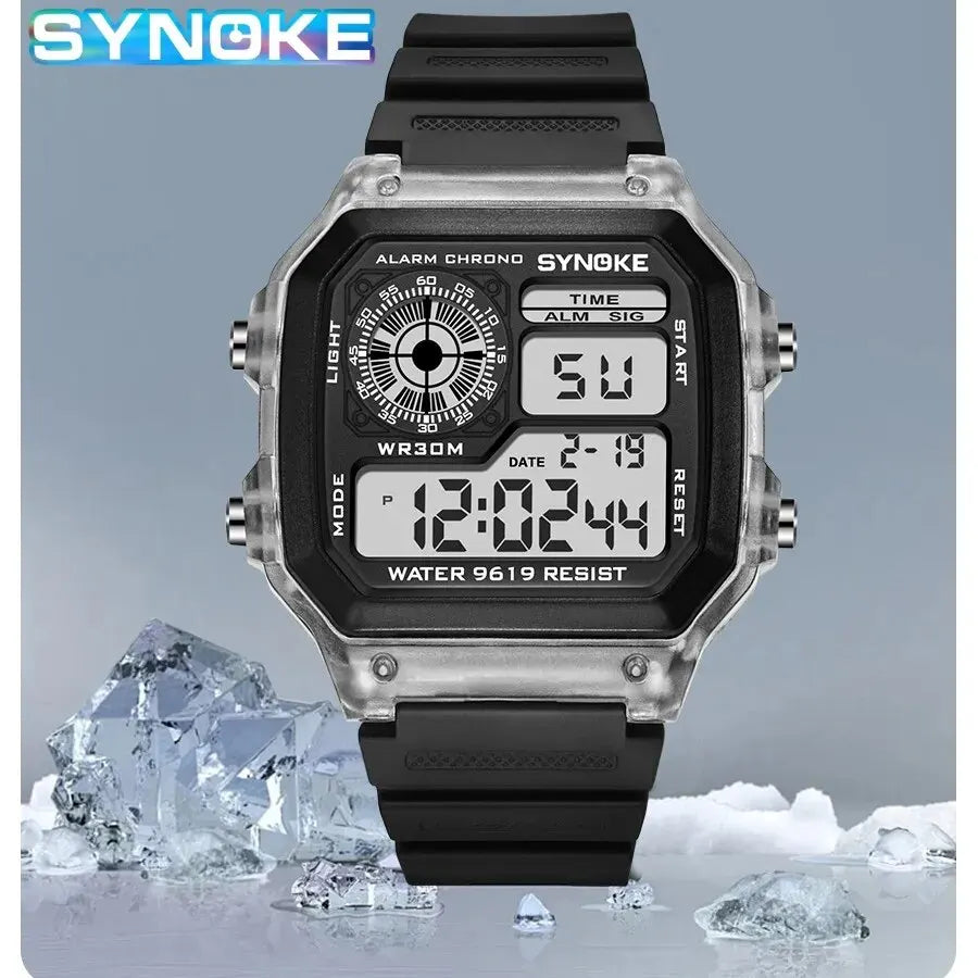 Digital sports watch with waterproof design and 7-color LED lights

