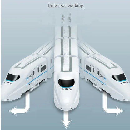 Electric train toy for kids with DIY track, lights, and sound effects

