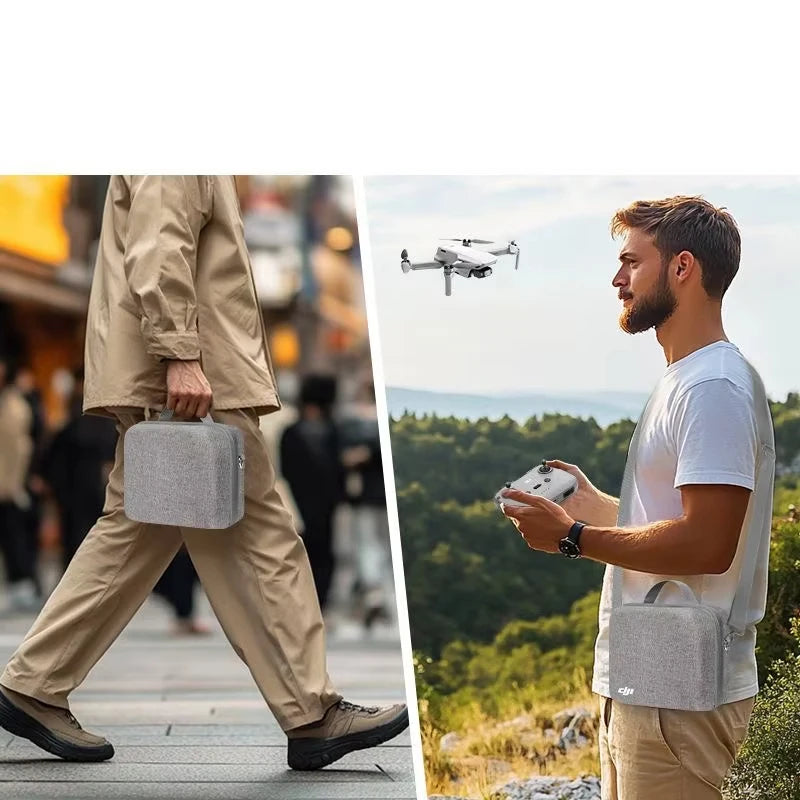 Gray DJI Mini 4 Pro carrying case with compartments for drone and RC-N2 controller

