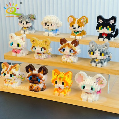 Mini pet building blocks set for creating dog and cat toys with micro bricks

