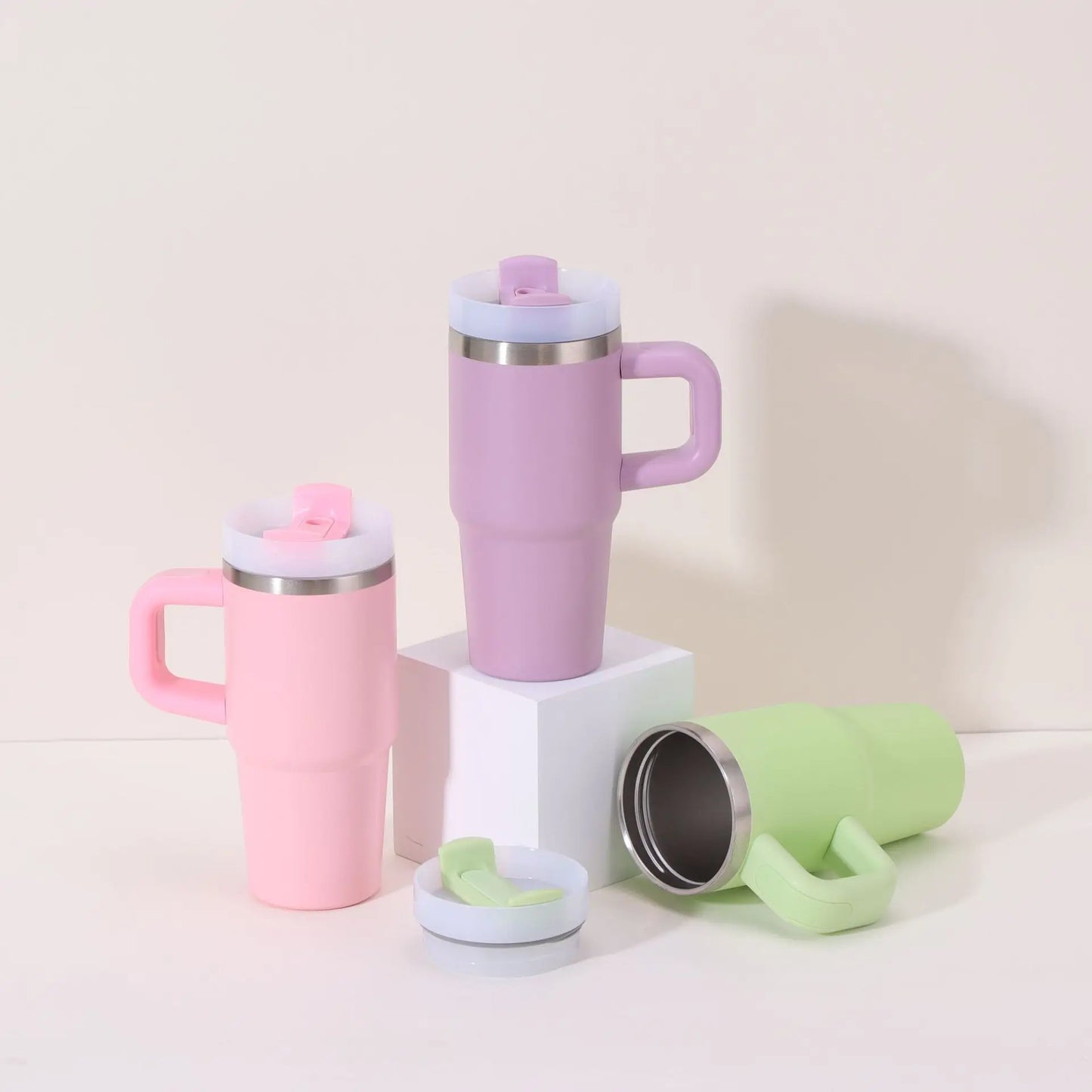 14oz stainless steel travel mug with handle and double-layer insulation