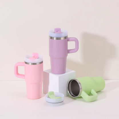 14oz stainless steel travel mug with handle and double-layer insulation