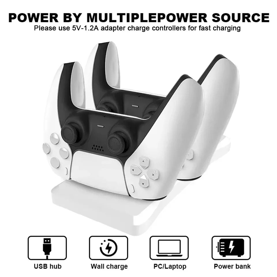 GAMINJA PS5 Controller Charging Station with dual ports and fast AC adapter

