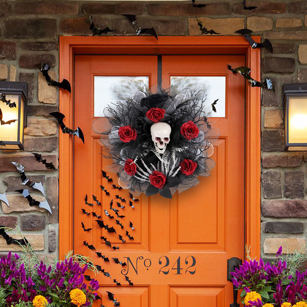 Halloween Skull Rose Wreath