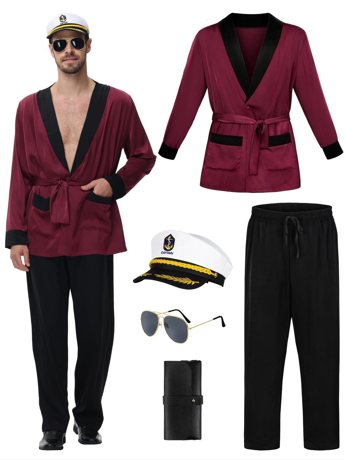 FancyFun Halloween Red Silky Robe Jacket Mens Capt -- costume -- product