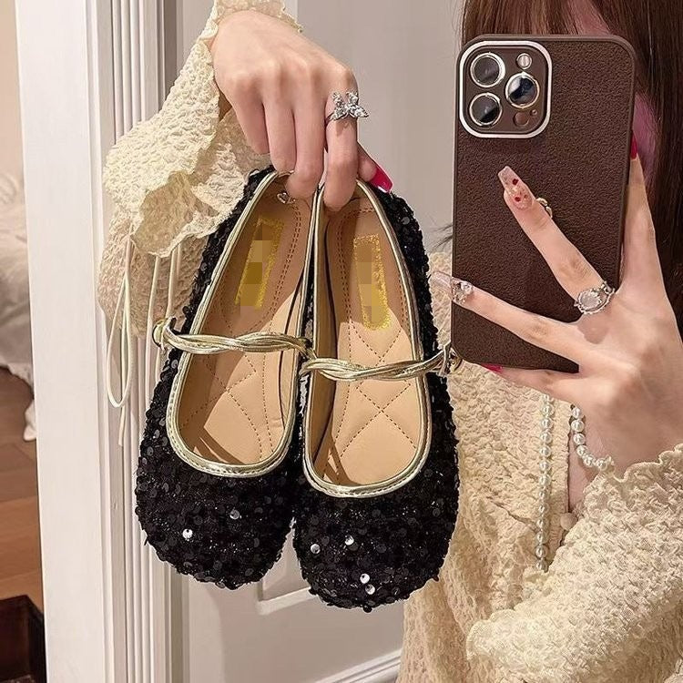 Womens French-style Sequined Mary Jane Shoes