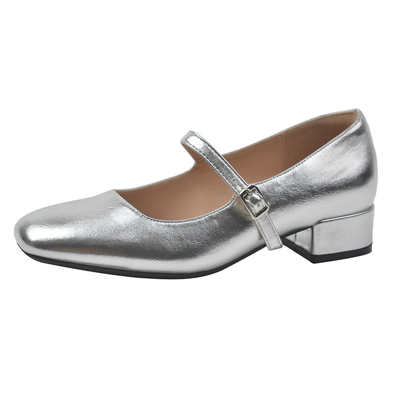 Autumn New Style French-Style Versatile Low-Heel Square-Heel Shoes
