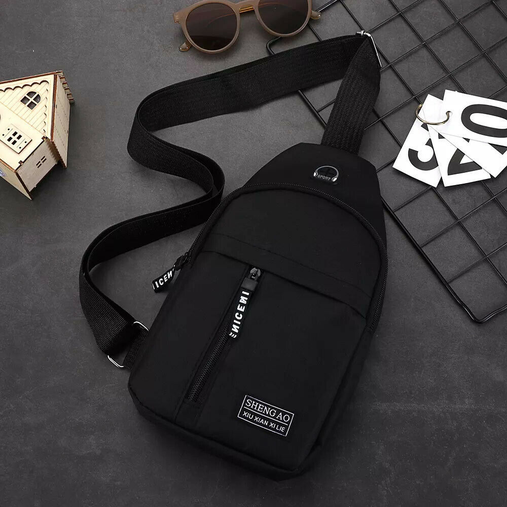 Men's Sling Bag Crossbody Chest Shoulder Pack Sports Travel Backpack Black