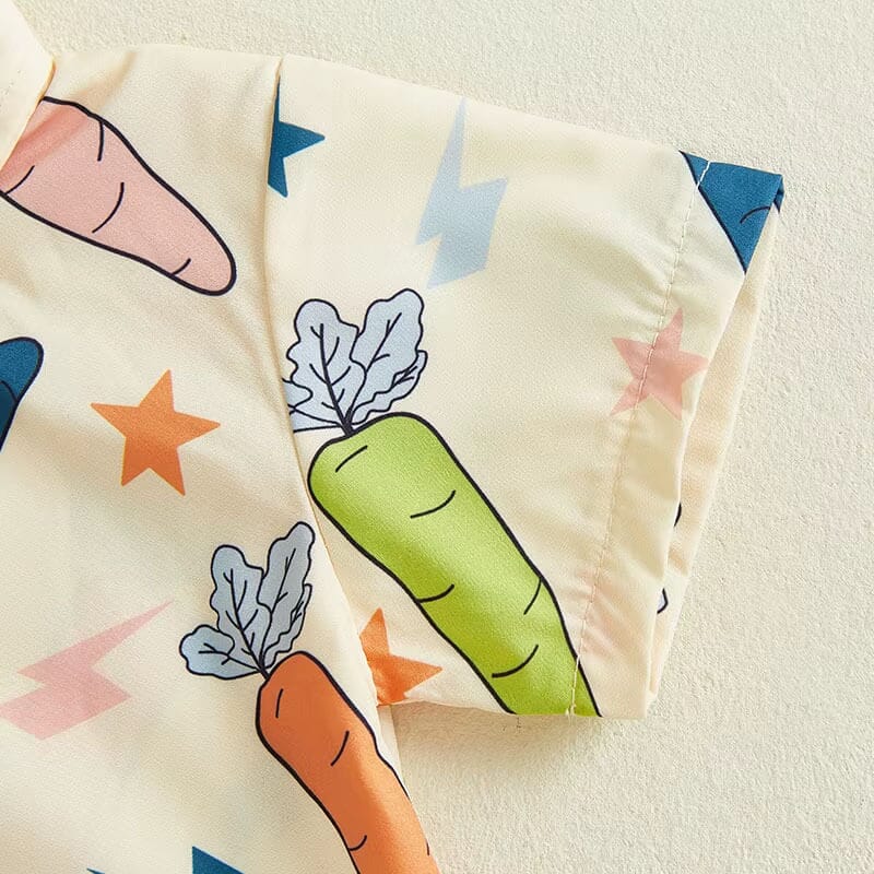 Toddler Easter outfit with orange shorts and gentleman-style shirt

