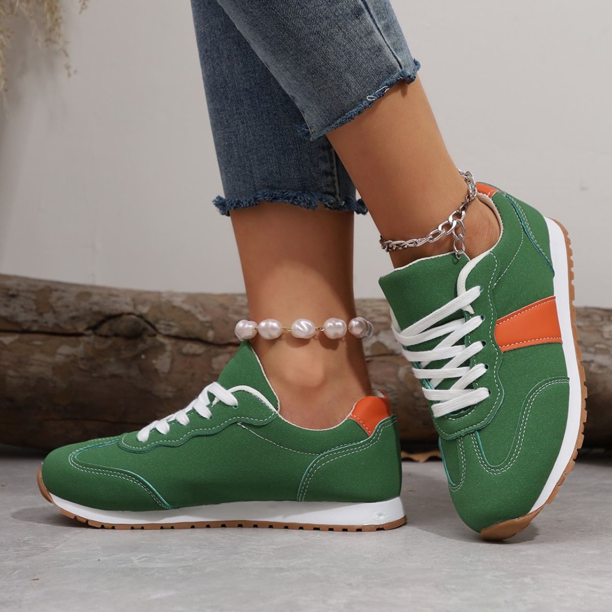 KayBee & Co Leather Contrast Rounded Toe Flats Sneakers
