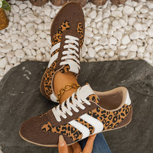 Women's leopard print color block casual board shoes - soft sole low-cut sneakers front view