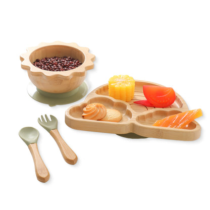 Eco-friendly baby bamboo tableware set with spork for toddler feeding

