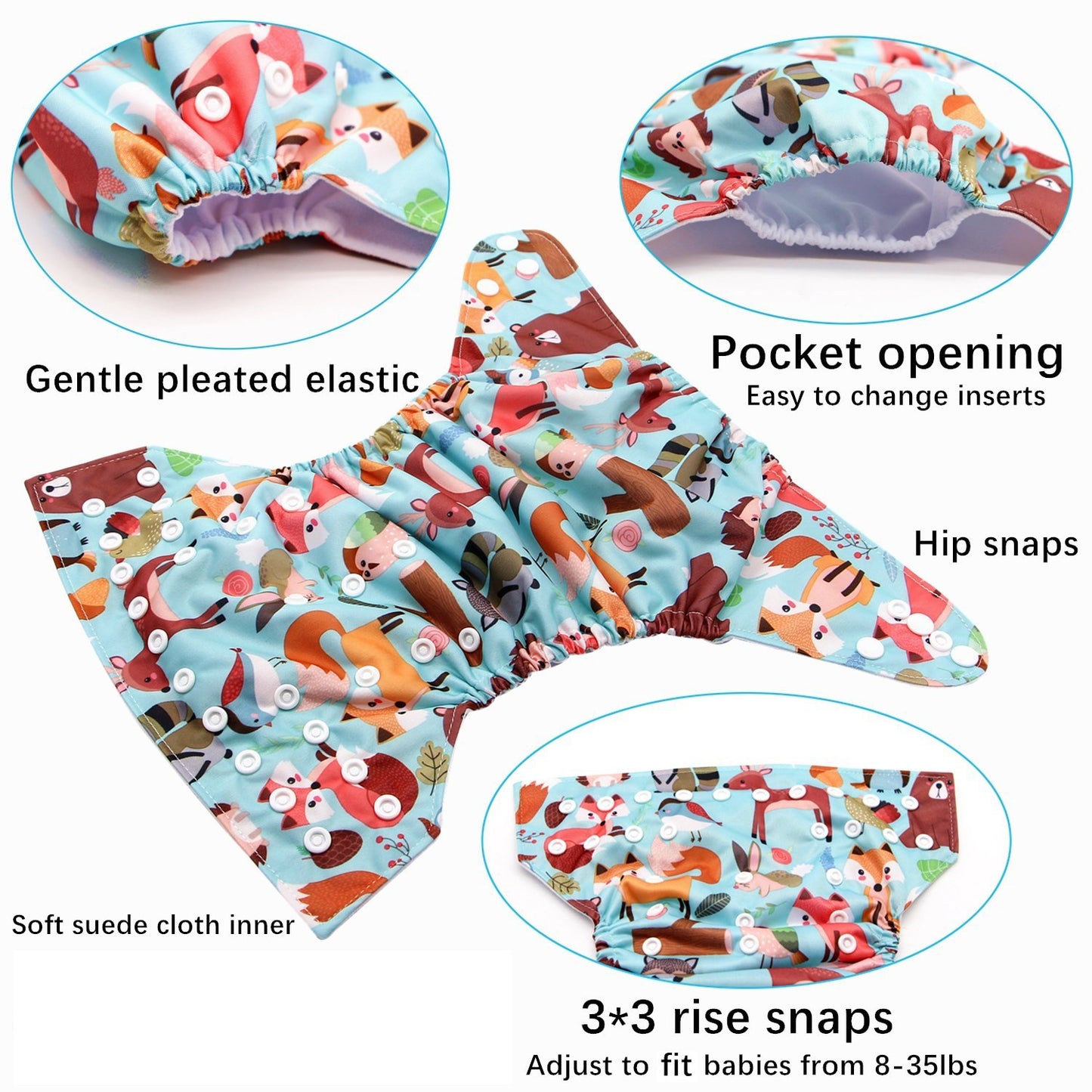 Reusable baby cloth diapers with soft cartoon prints and eco-friendly fabric

