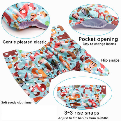 Reusable baby cloth diapers with soft cartoon prints and eco-friendly fabric

