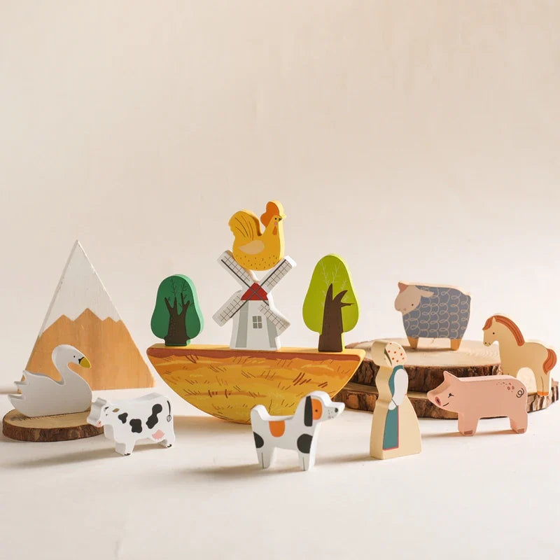 Wooden farm animal Montessori set for toddler learning and play


