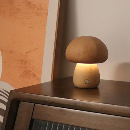 Cute Wooden Mushroom LED Night Light with Touch Control for Kids
