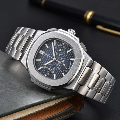 Fashionable Six-Prong Steel-Strap Business-Style Nautilus Mens Watch