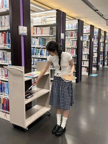 BXOXO Navy Plaid Knee-Length Skirt with ruffles, women’s Y2K preppy A-line skirt for summer fashion