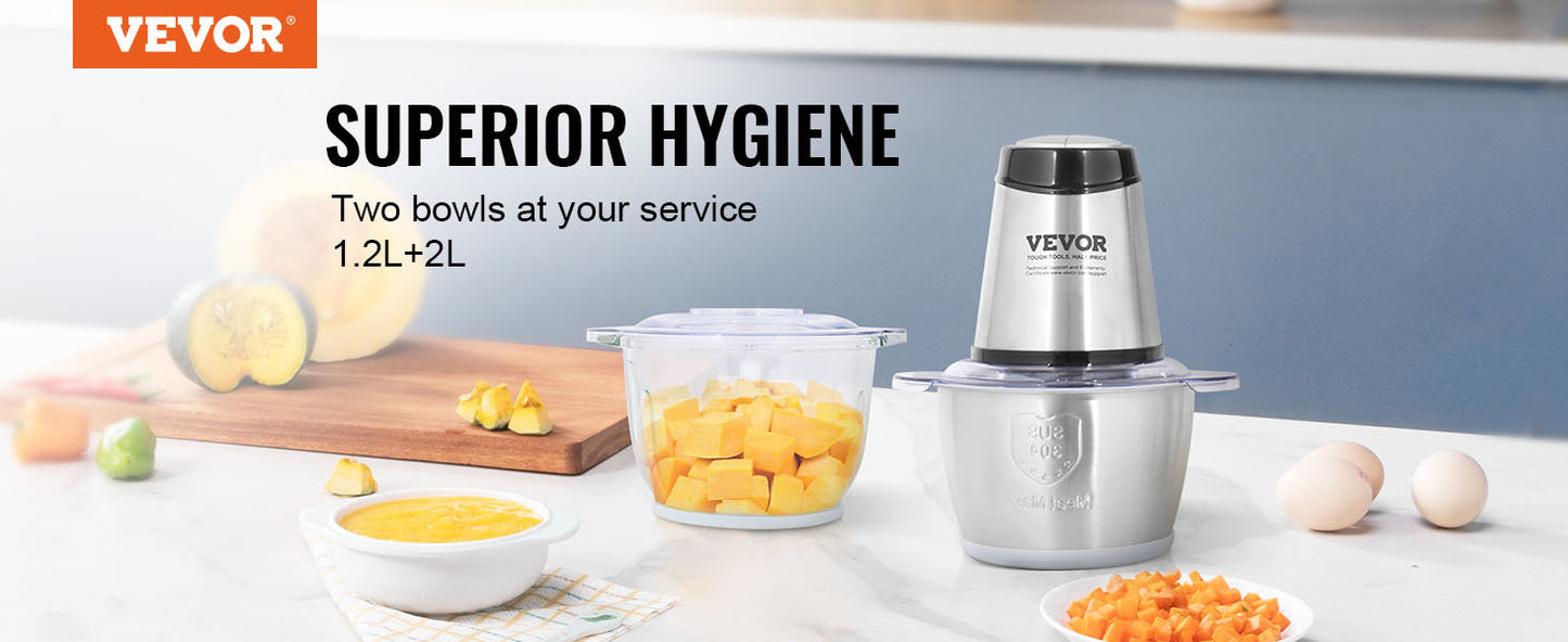 VEVOR Food Processor Electric Meat Grinder with 4Wing Stainless Steel Blades 8+5