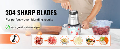 VEVOR Food Processor Electric Meat Grinder with 4Wing Stainless Steel Blades 8+5