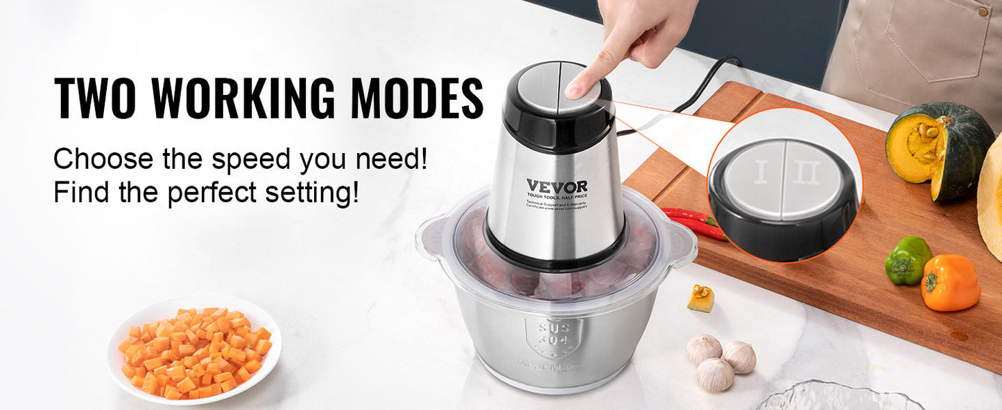 VEVOR Food Processor Electric Meat Grinder with 4Wing Stainless Steel Blades 8+5